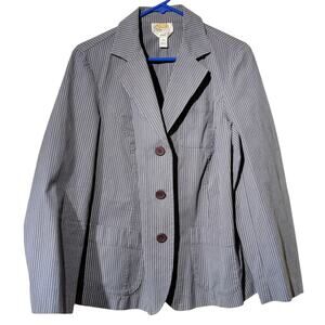 Talbot's 3 Button Gray/Blue Striped Cotton Stretch Blazer Womens Sz 12W (0X)